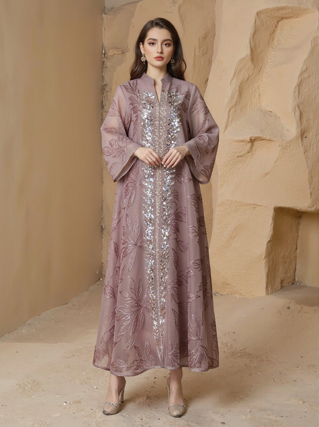 Beaded Embroidered Chiffon Maxi Dress
