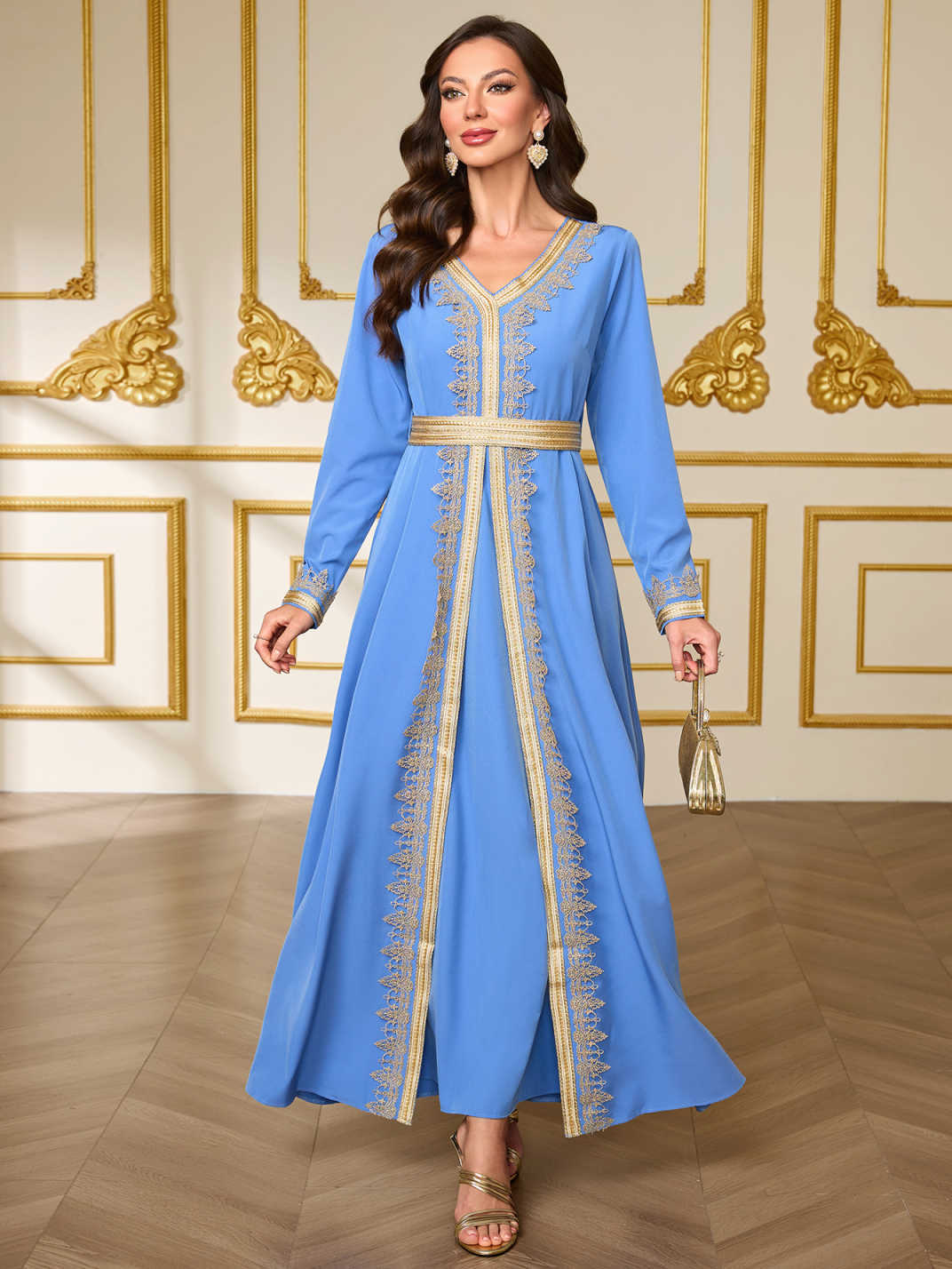 Long-Sleeve Tie-Waist Maxi Dress