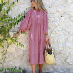 Bohemian Print Long Sleeve Flowy Maxi Dress for Women
