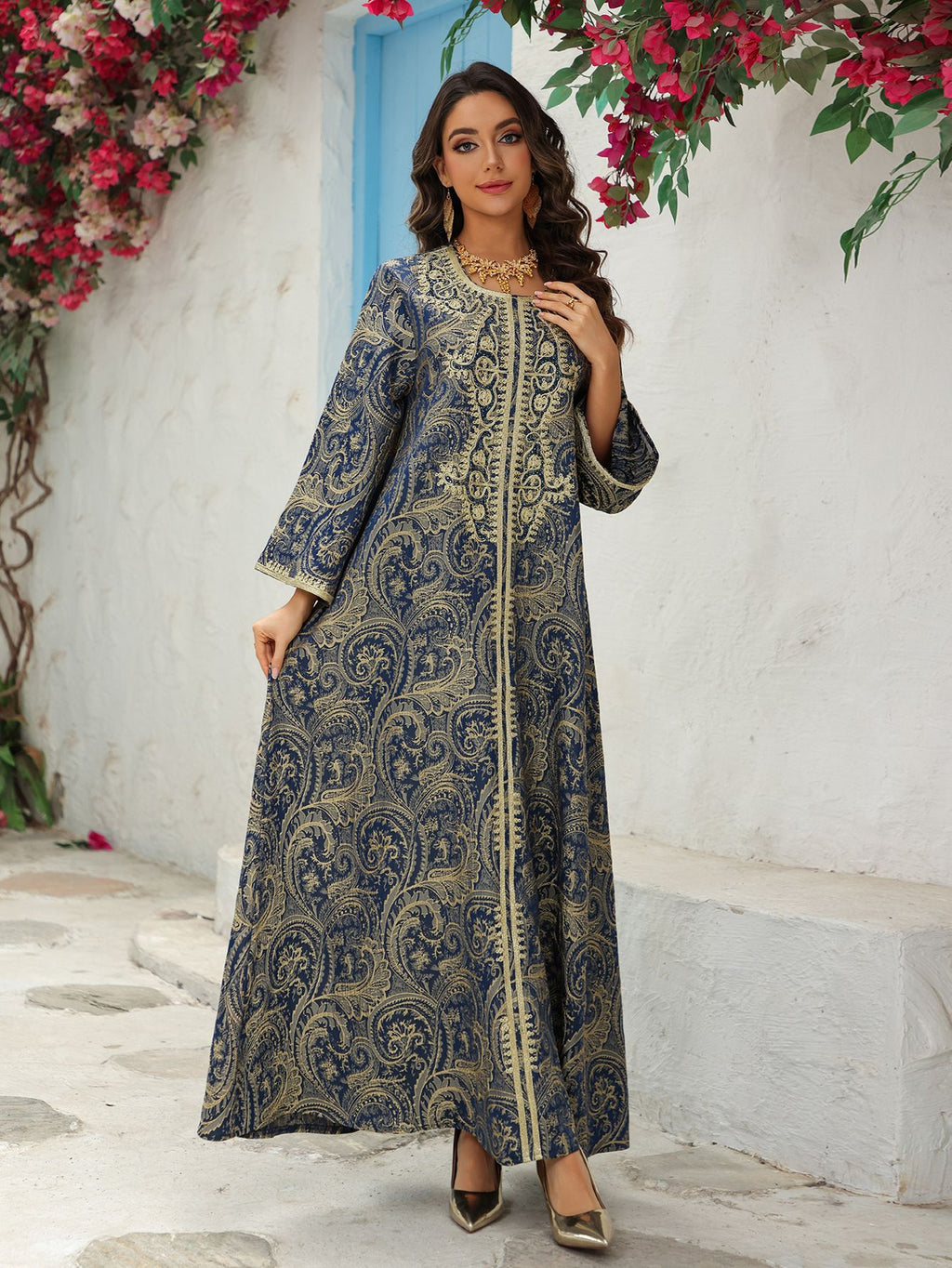 Lace-Up Kaftan Maxi Dress