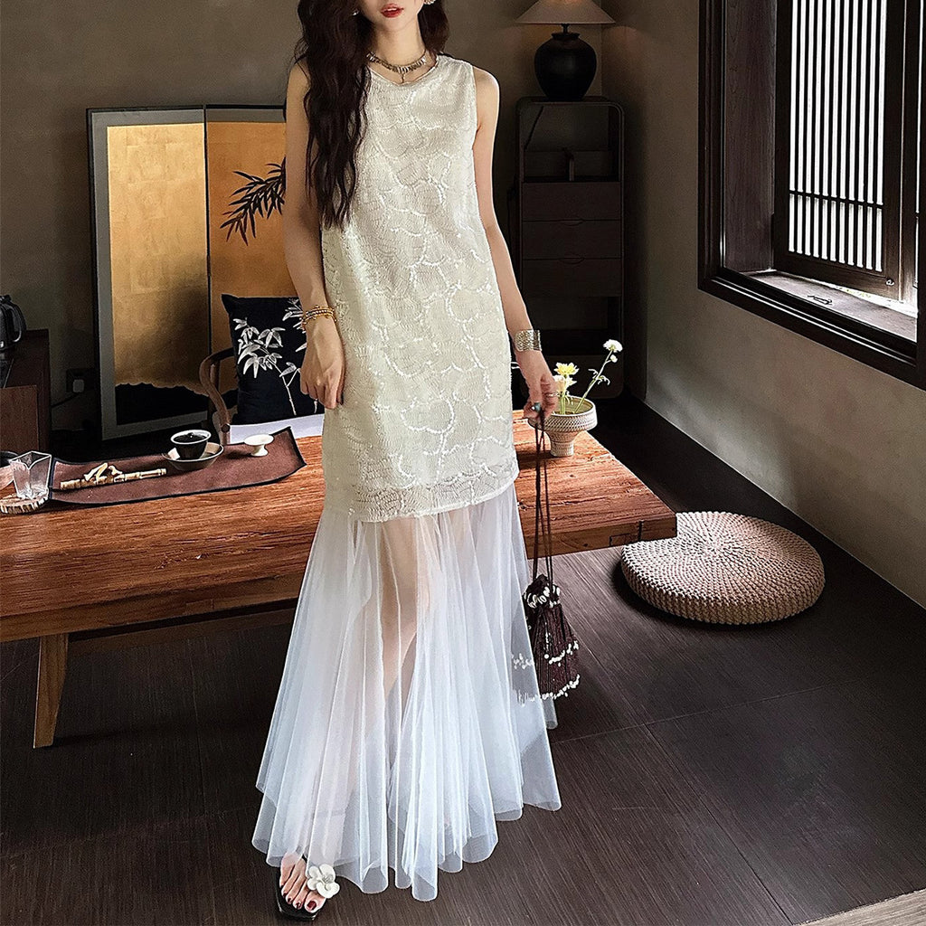 Beaded Embroidered Chiffon Maxi Dress