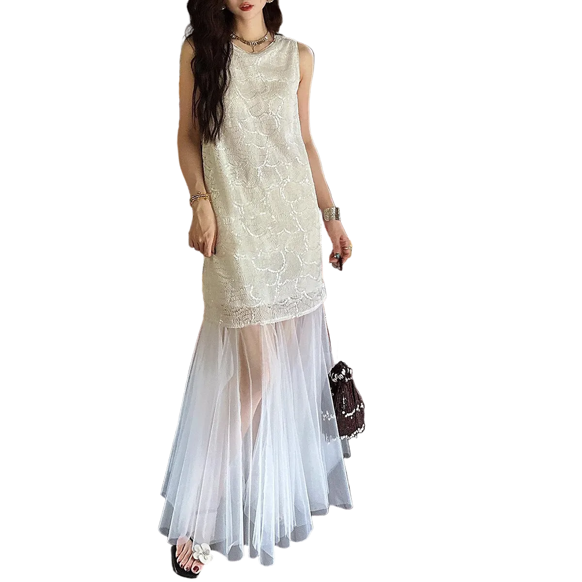 Beaded Chiffon Maxi Dress for women Main image
