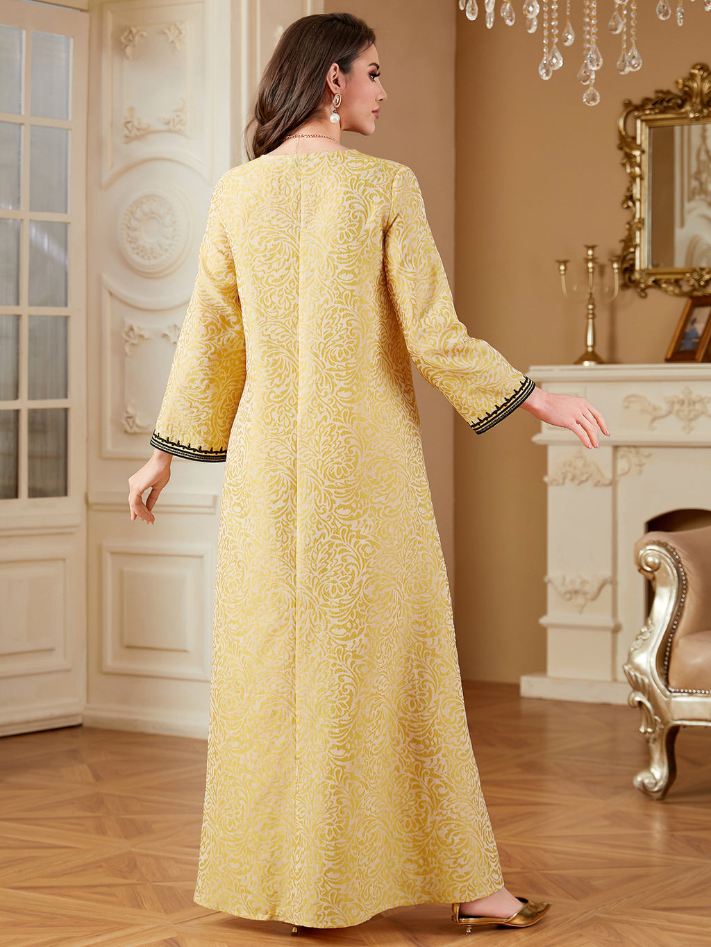 Round-Neck Jacquard Embroidered Robe Maxi Dress