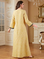 Round-Neck Jacquard Embroidered Robe Maxi Dress