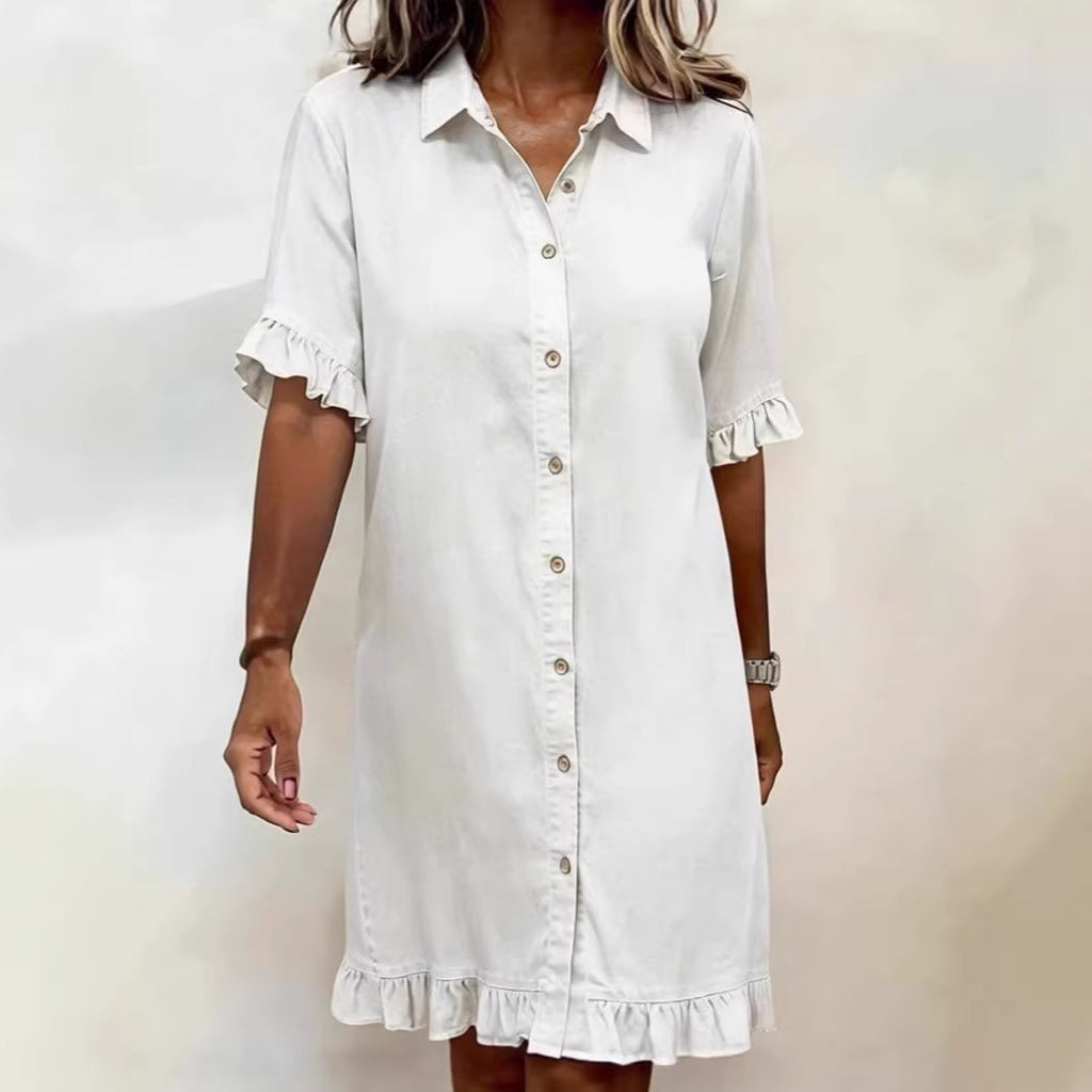 Loose Short-Sleeve Shirt Dress for Women, Shirt Collar