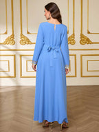 Long-Sleeve Tie-Waist Maxi Dress