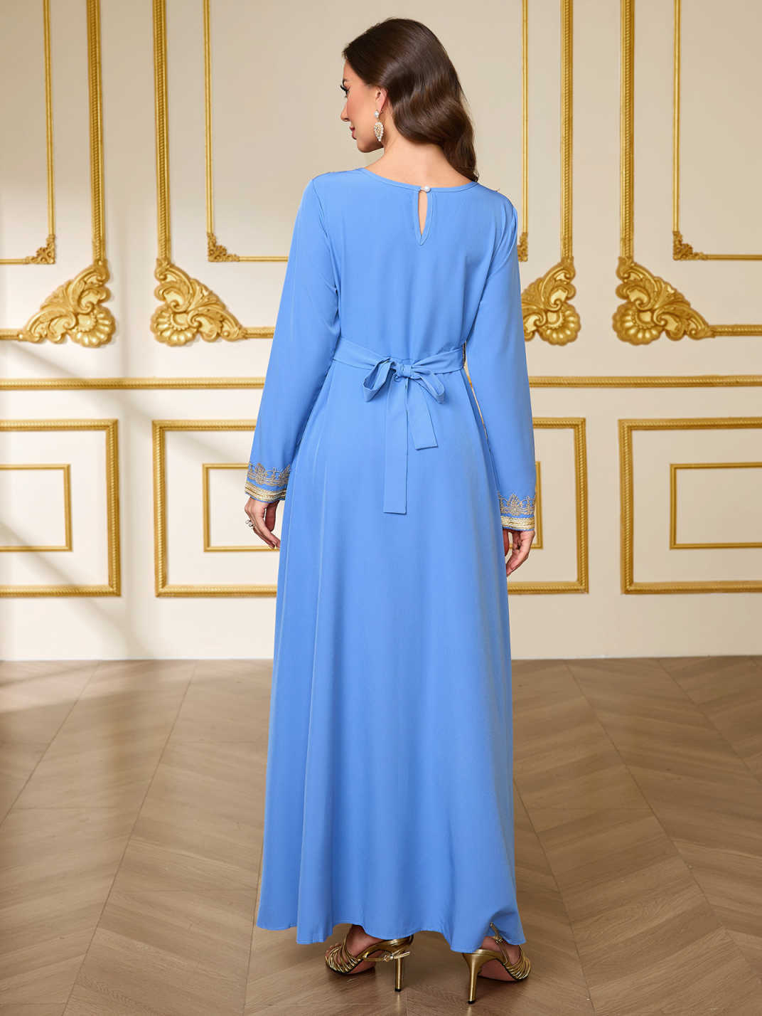 Long-Sleeve Tie-Waist Maxi Dress