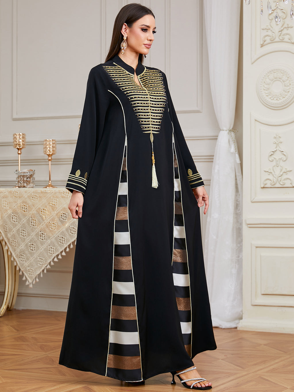 Black Embroidered Robe Maxi Dress