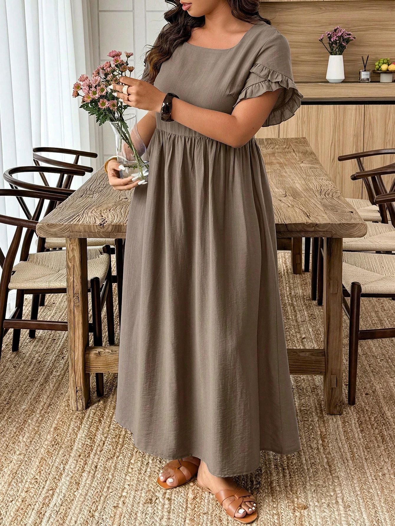 Plus-Size Brown Maxi Dress