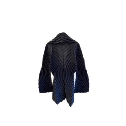 Handmade Layered Pleated Statement Coat for Women, Open Front