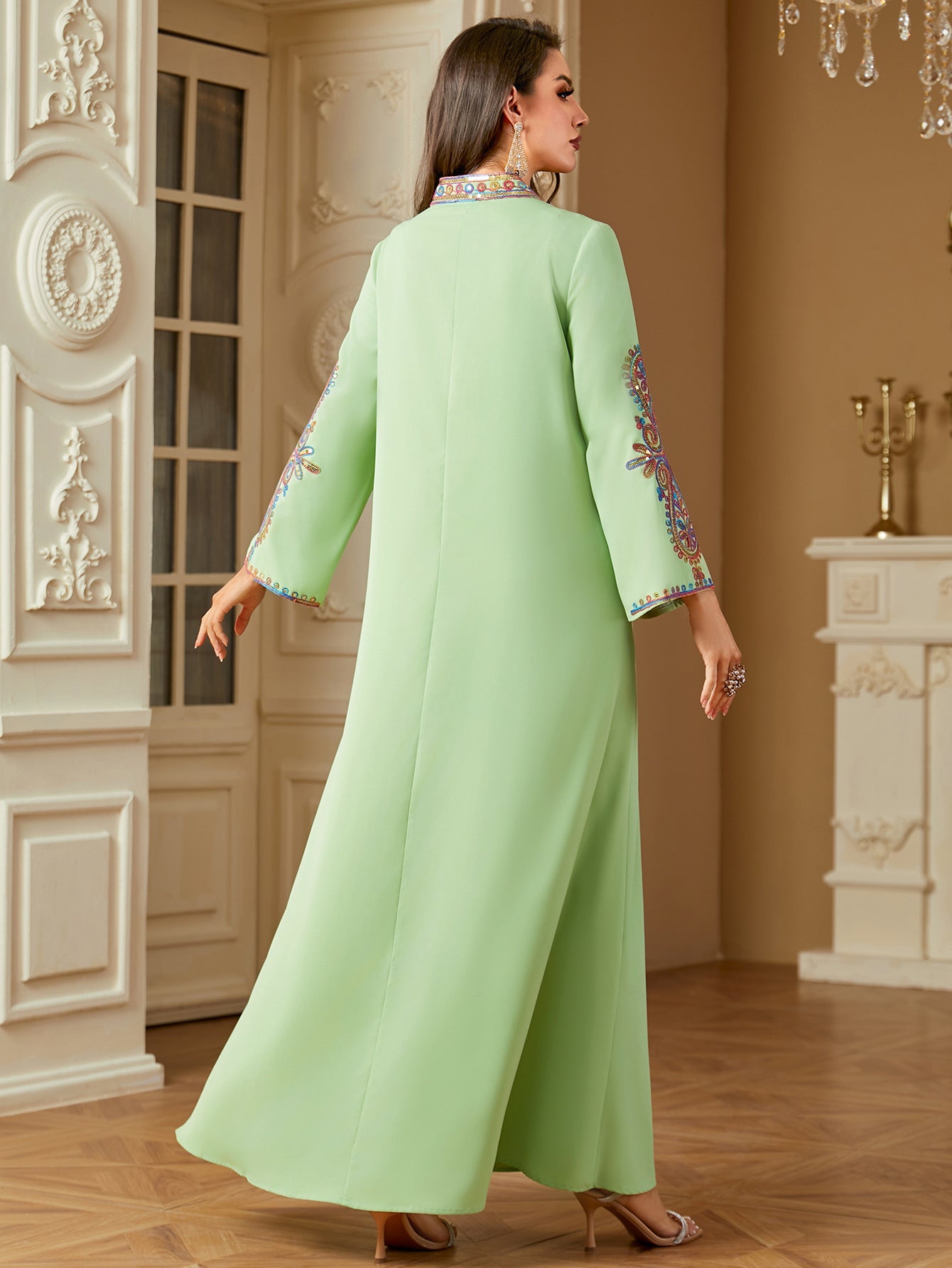 Pearl Embroidered Robe Maxi Dress