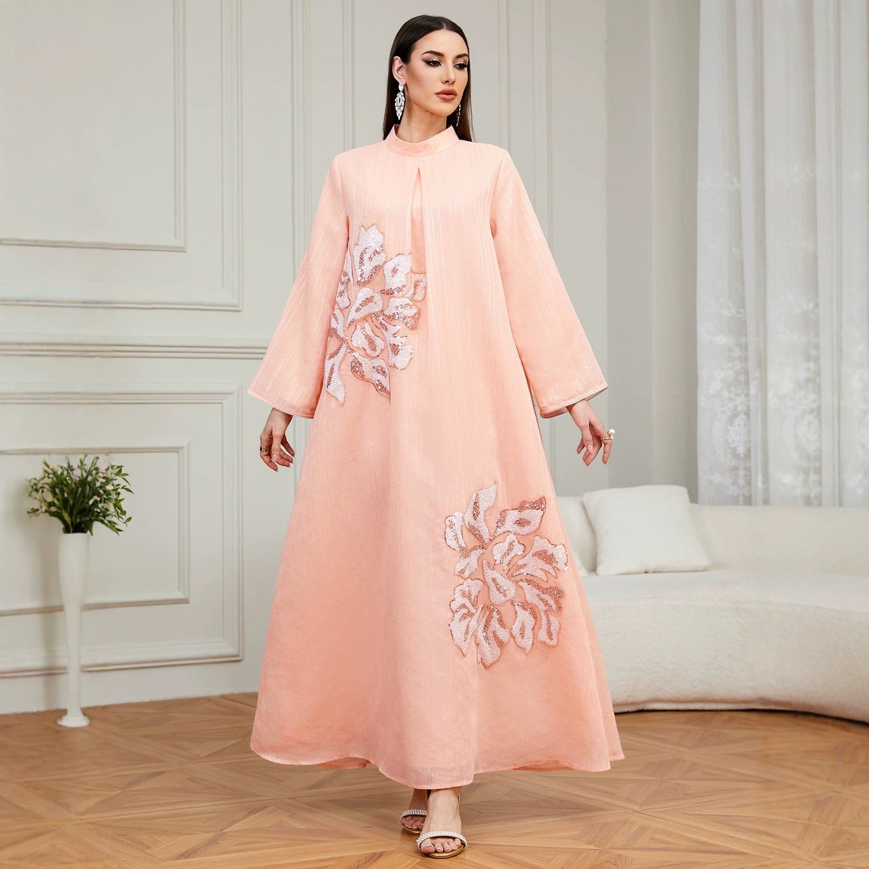 Floral High-Neck Long-Sleeve Maxi Dress Main image