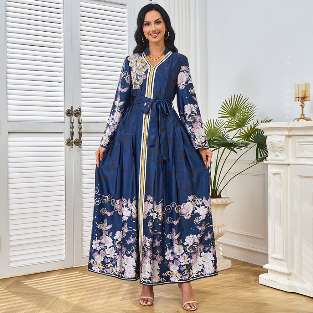 Lace-Up Long-Sleeve Maxi Dress