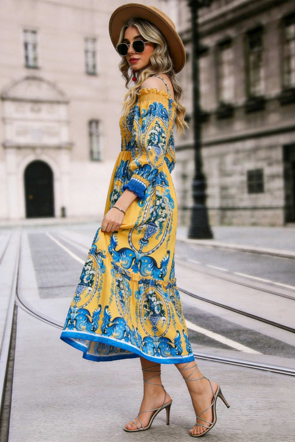 Off-Shoulder Floral Midi Dress