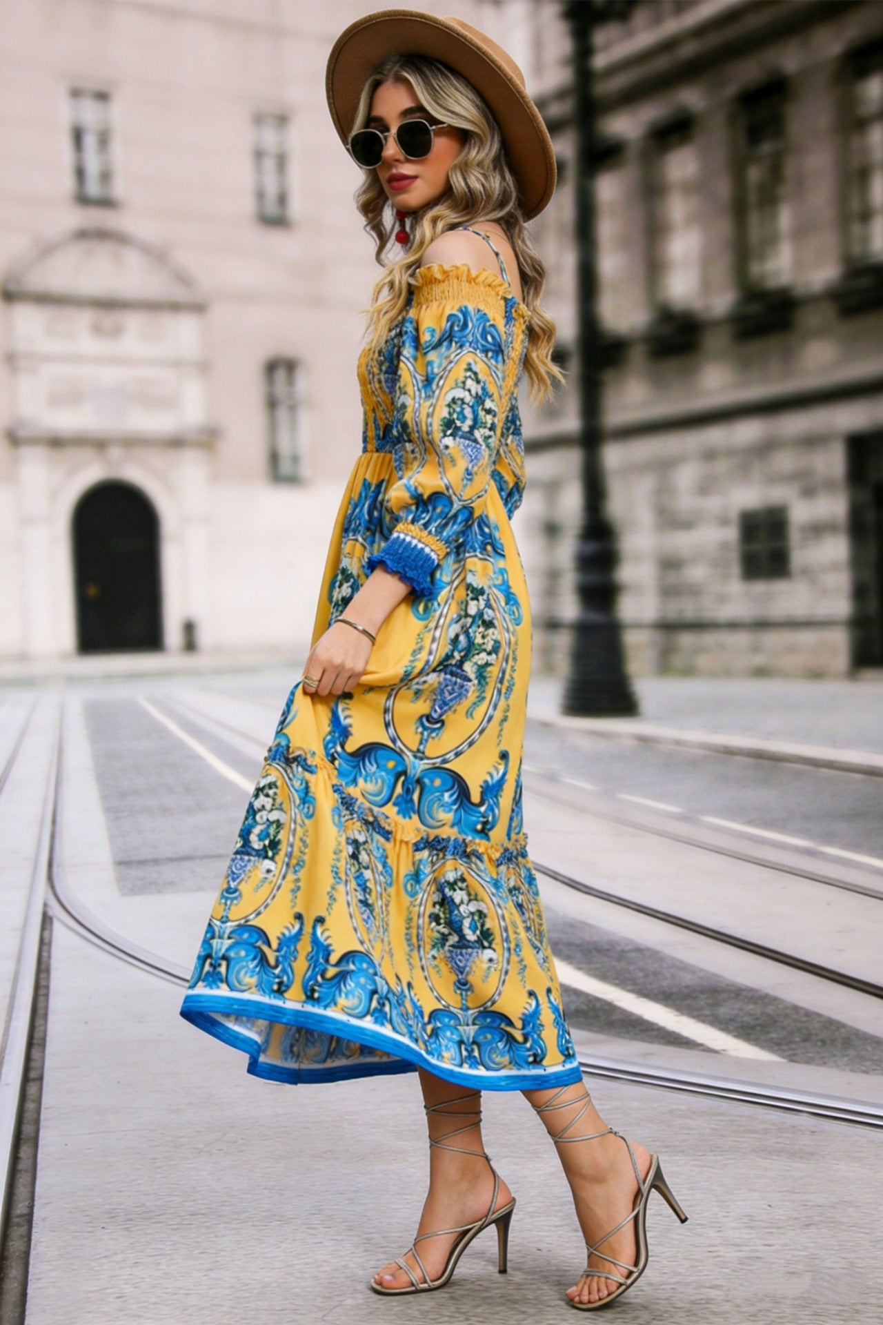 Off-Shoulder Floral Midi Dress