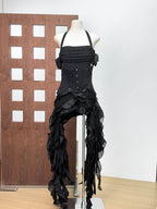 Irregular Fringe Flared Strap Maxi Dress for Women, High Waist