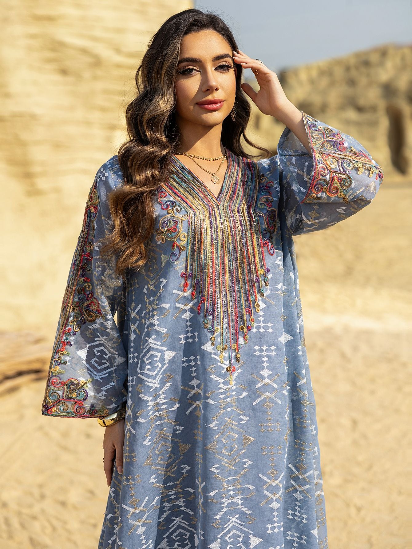 Embroidered Applique Maxi Dress