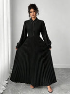 Plus-Size Black Pleated Maxi Dress