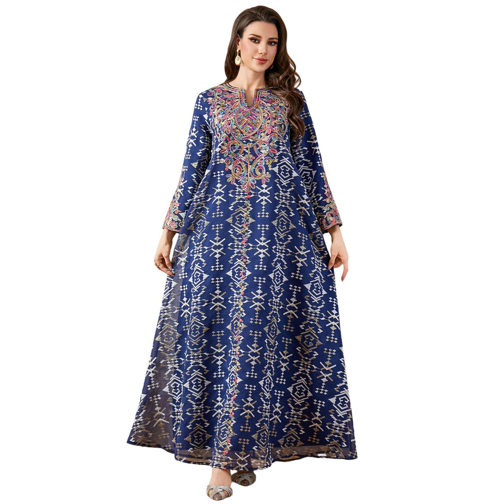 Royal Blue Rope-Embroidered Maxi Dress
