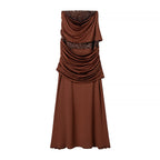 Pleated Strapless Maxi Dress for Women, Fitted