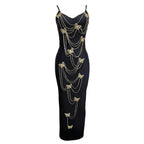 Embroidered Butterfly Bead Chain Maxi Dress for Women