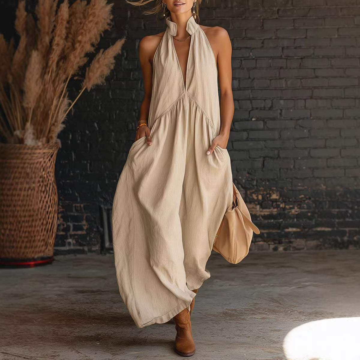 Sleeveless Stand-Collar A-Line Maxi Dress Main image