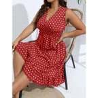 Polka Dot V-Neck Midi Dress for Women, Sleeveless, Plus Size