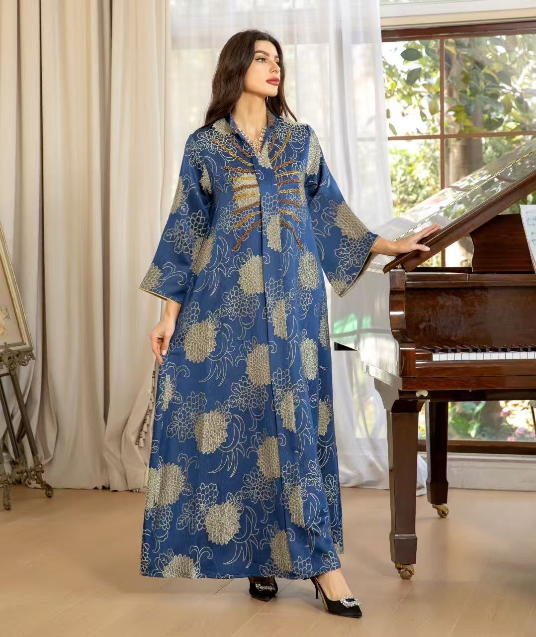 Embroidered V-Neck Maxi Dress