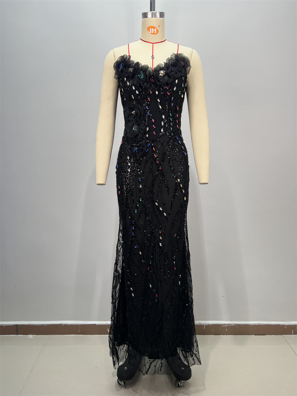 One-Shoulder Sequin Mermaid Evening Gown in Black
