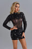Sequin Mesh Beaded Long Sleeve Bandage Dress for Women, Party