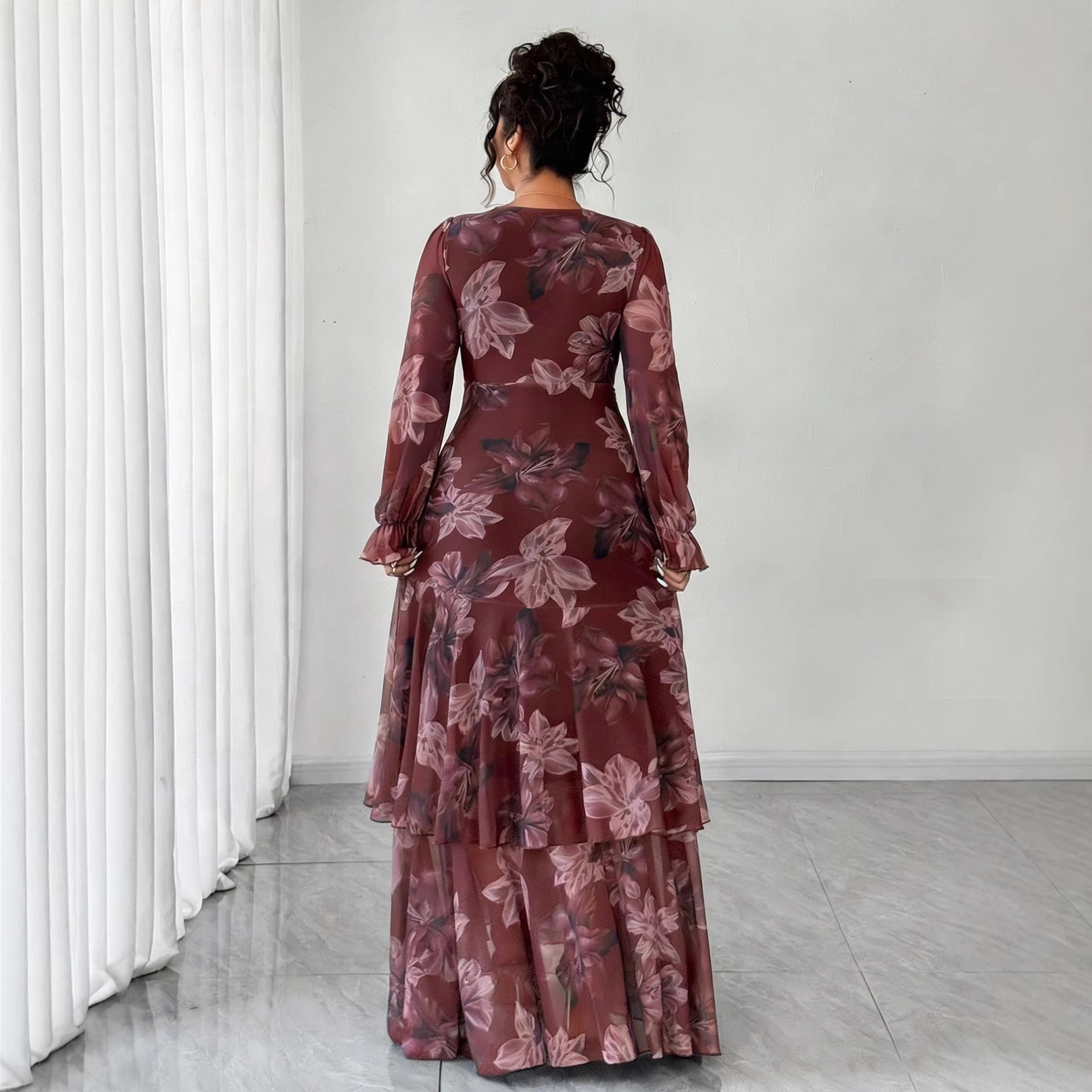 Floral Chiffon Maxi Dress, Plus Size