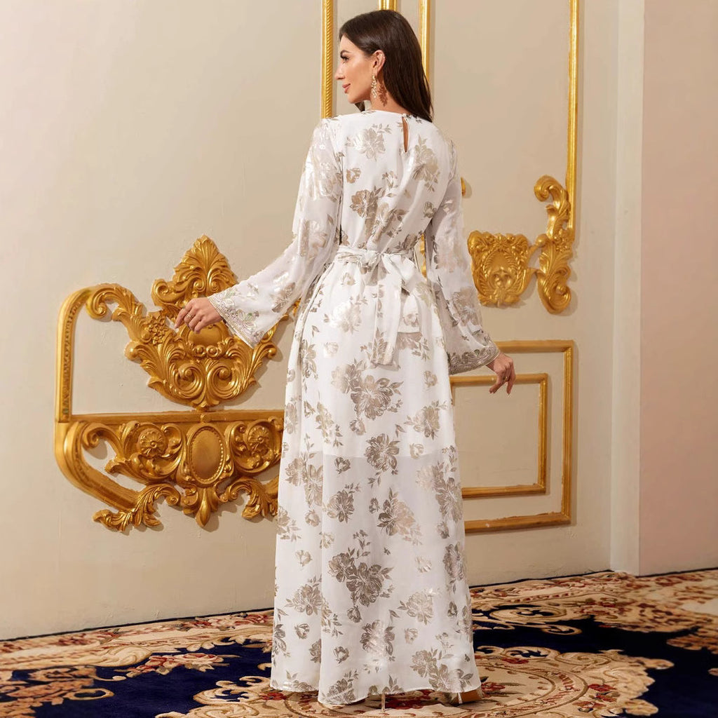 White Lace Chiffon Maxi Dress
