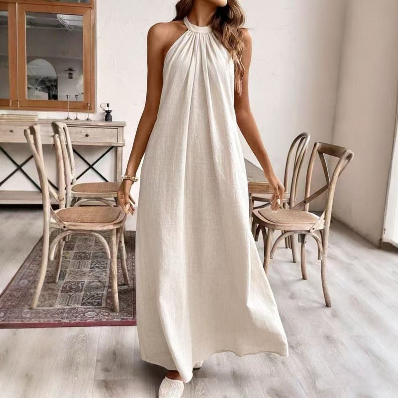Solid Halter Backless Maxi Dress for Women, Sleeveless