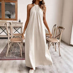Solid Halter Backless Maxi Dress for Women, Sleeveless
