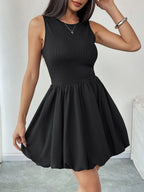 Ruched sleeveless mini dress in black, fitted bodycon party dress by Vilmere