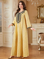 Round-Neck Jacquard Embroidered Robe Maxi Dress