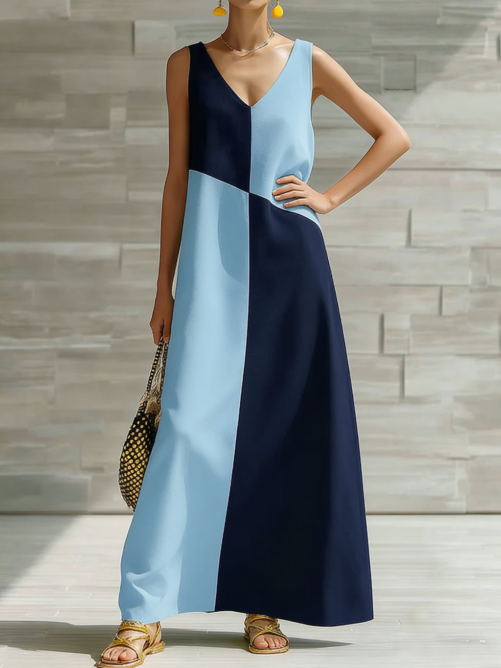 Color-Block Halter Maxi Dress