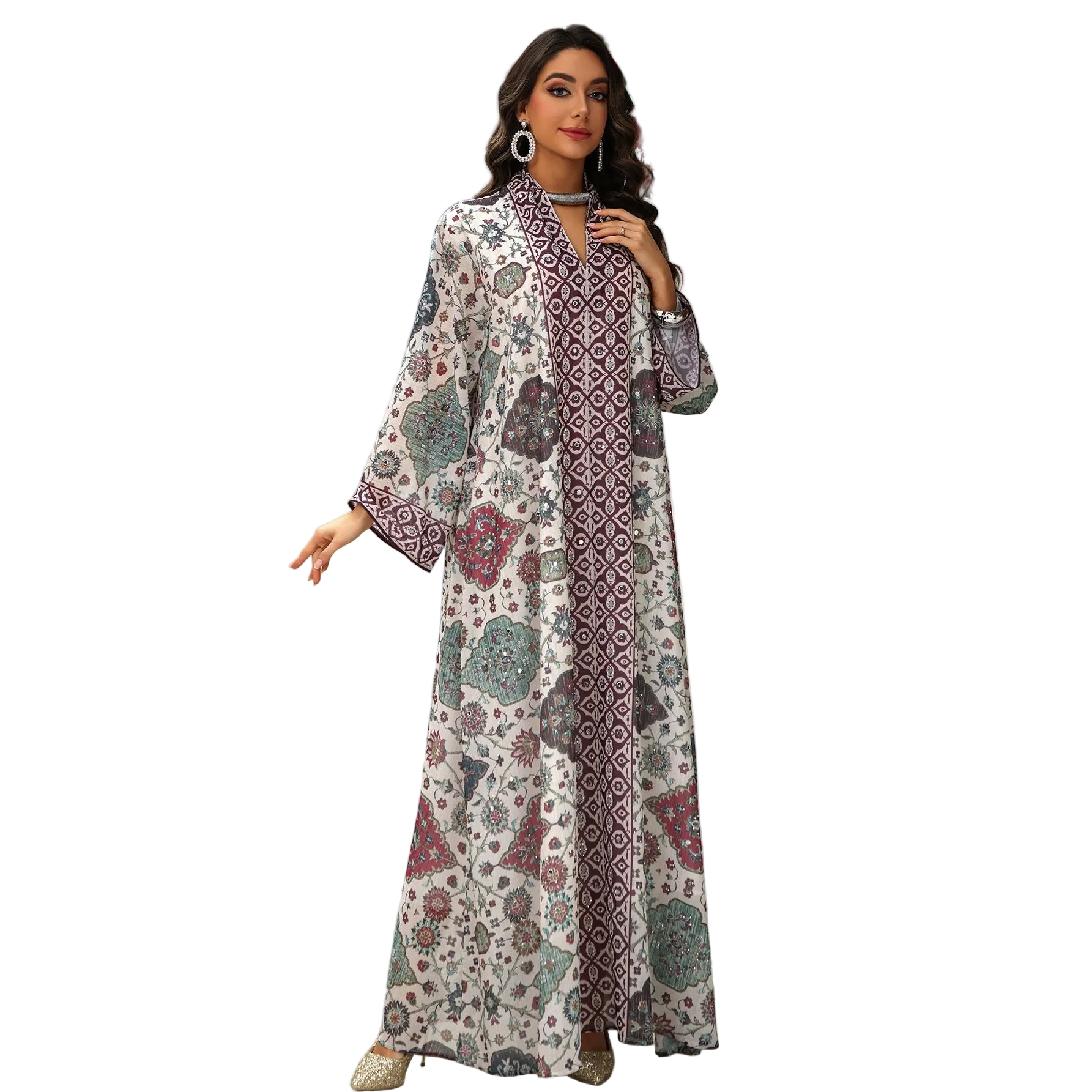 Tie-Dye Chiffon Maxi Dress for women with long sleeves