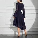 Ruffle-Pleat Slim-Fit Midi Dress for Women, Long Sleeve