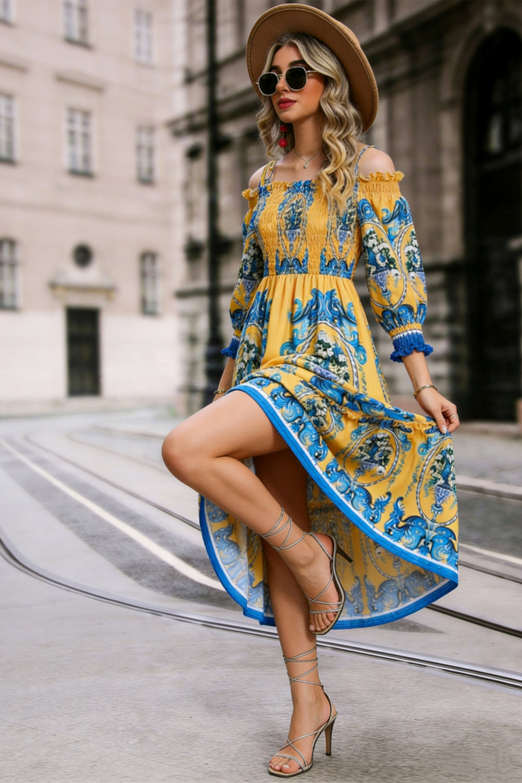 Off-Shoulder Floral Midi Dress