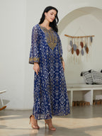 Blue V-Neck Long-Sleeve Maxi Dress
