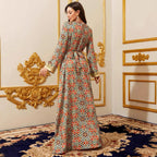 Long-Sleeve Lace Maxi Dress with Belt