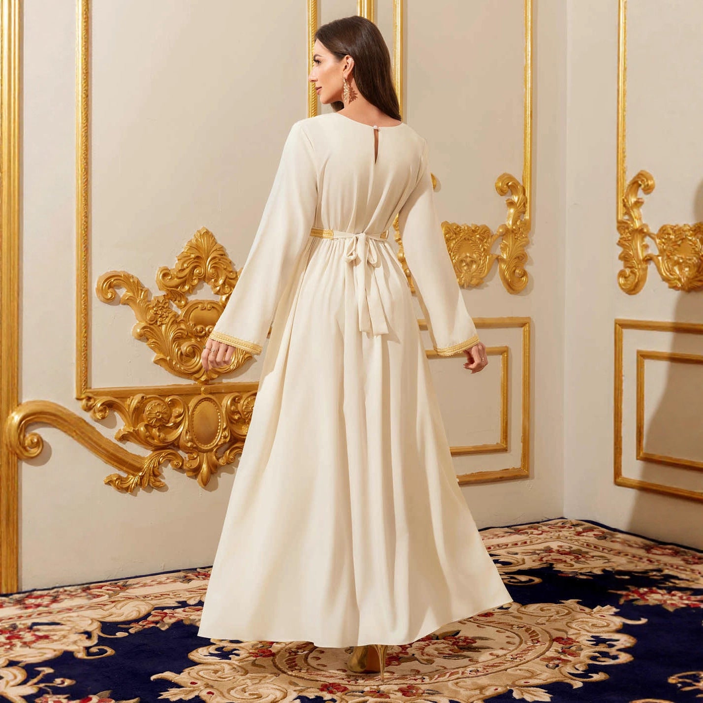 Embroidered Champagne Robe Maxi Dress