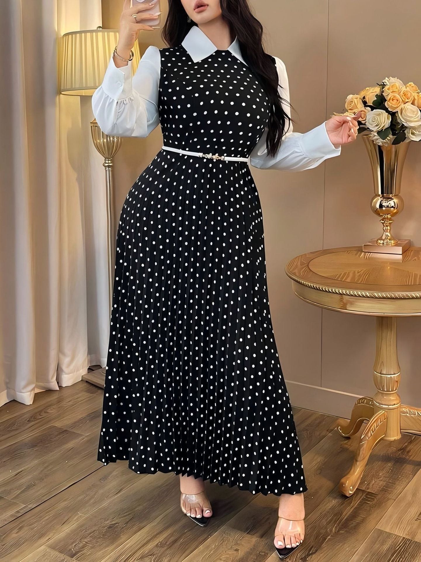 Polka Dot A-Line Maxi Dress, Plus Size