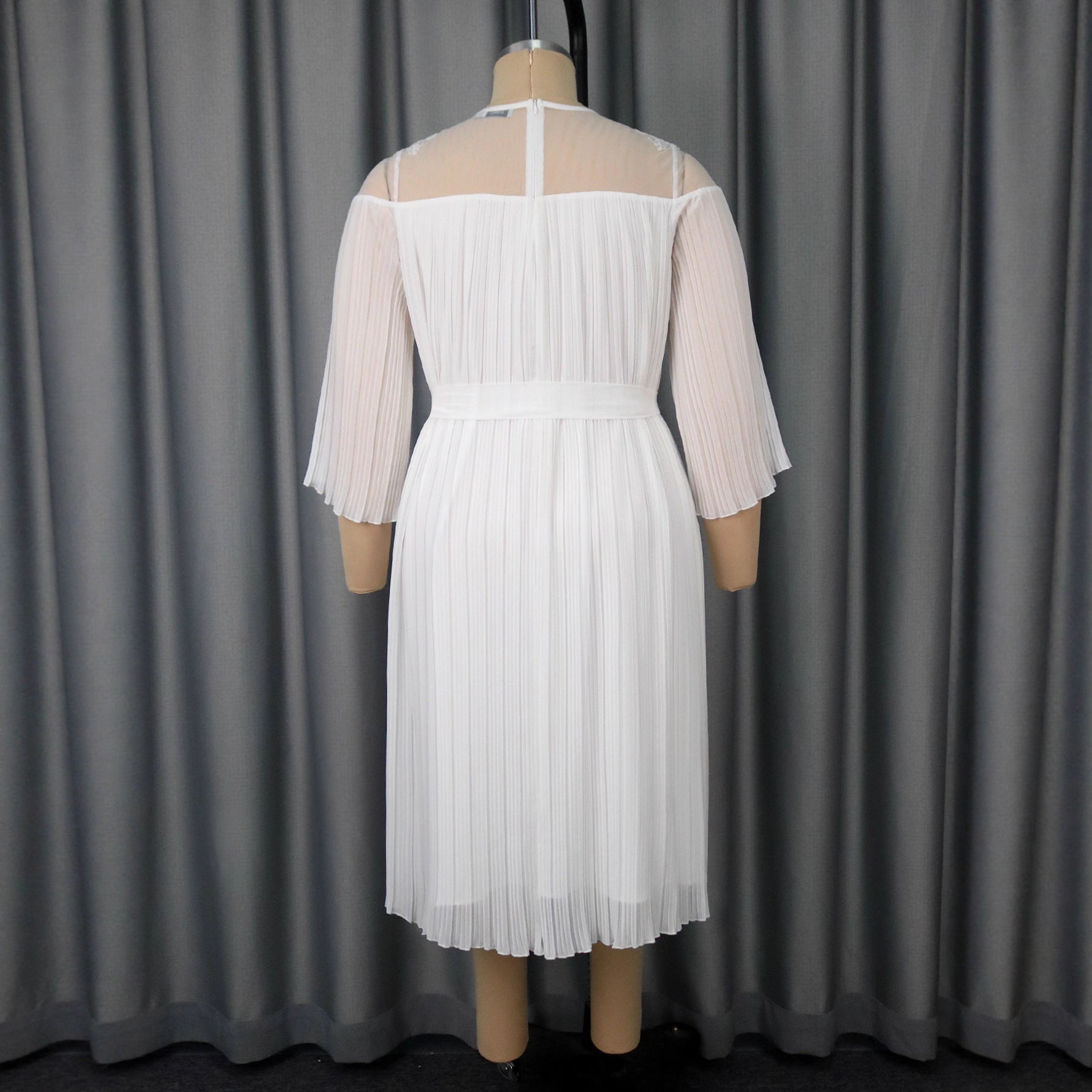 Mesh Round-Neck Midi Dress
