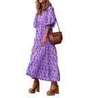 Bohemian Print Long Sleeve Flowy Maxi Dress for Women