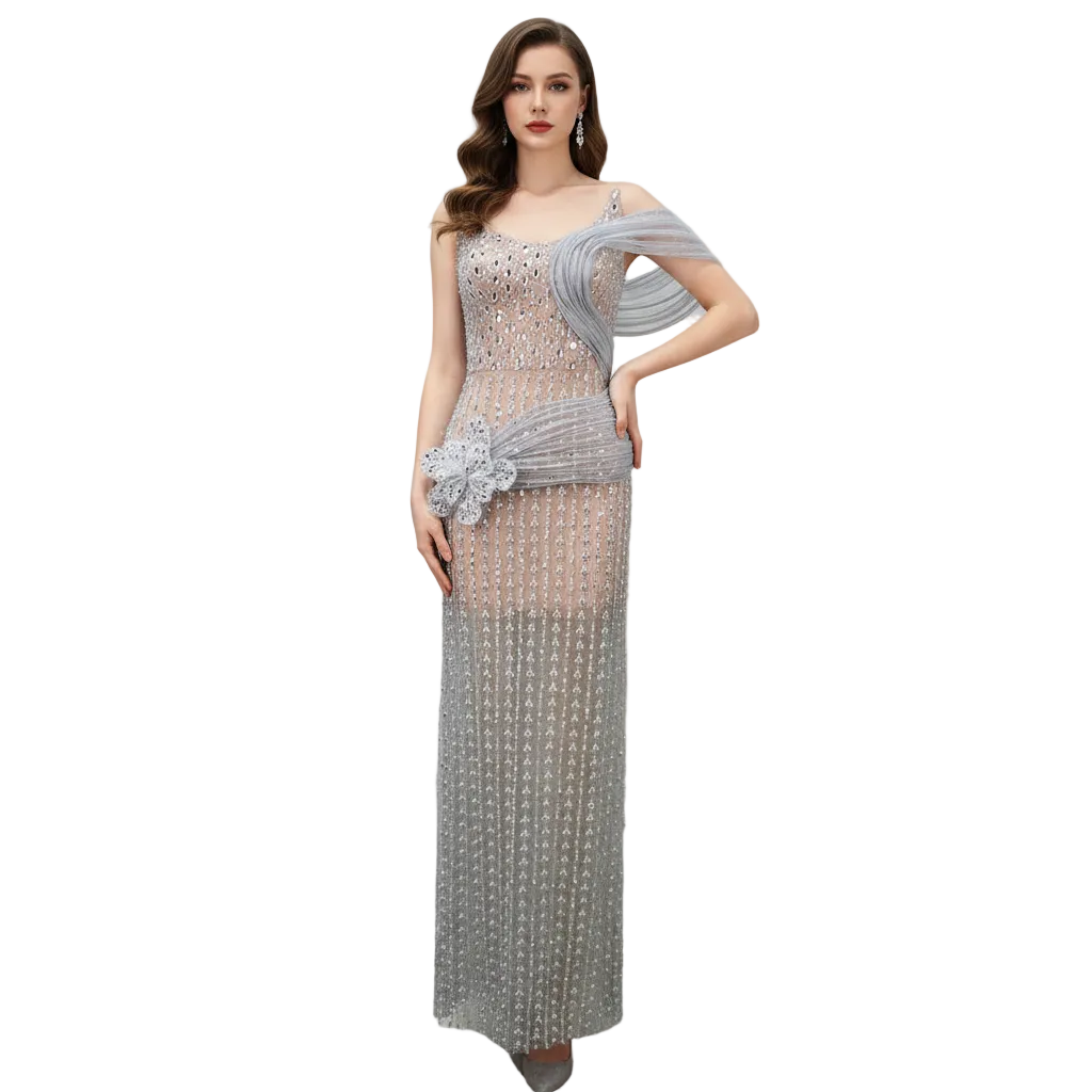 One-Shoulder Sequin Gown for women with a one shoulder design
