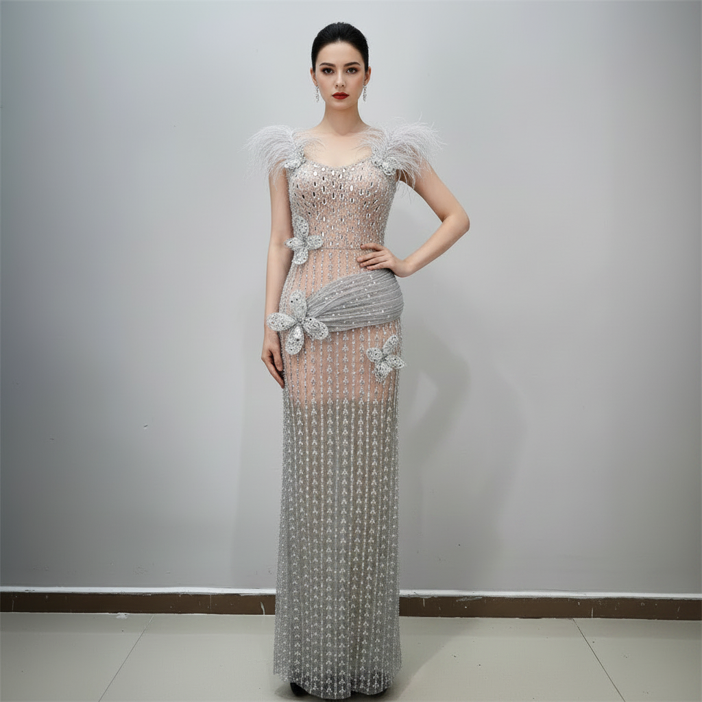 One-Shoulder Sequin Gown with one shoulder neckline