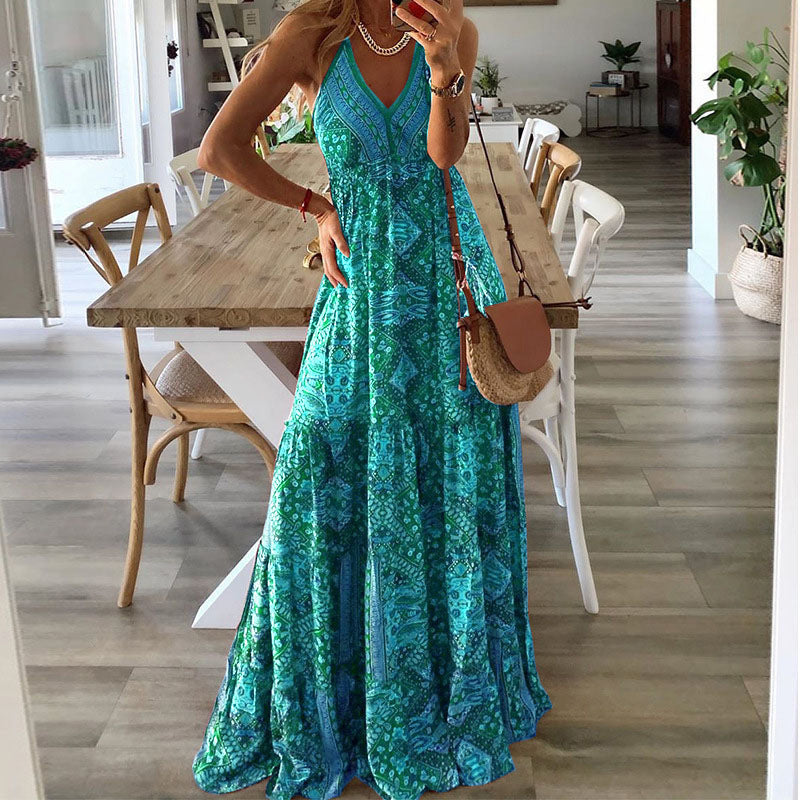 Floral Print V-Neck Maxi Dress