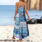 Leaf Print V-Neck Sleeveless Maxi Dress for Women